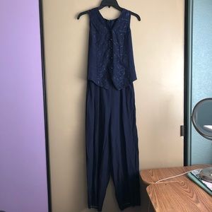 vintage navy blue vest jumpsuit